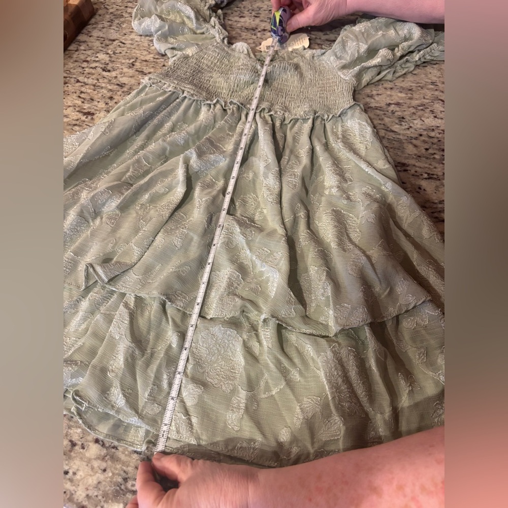 Altar’d State NWT Puff Sleeve Tiered Dress in Sage Green - Picture 6 of 7